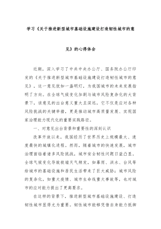 学习《关于推进新型城市基础设施建设打造韧性城市的意见》的心得体会