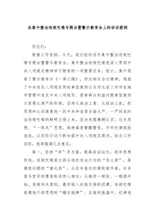 在集中整治违规吃喝专题会暨警示教育会上的讲话提纲