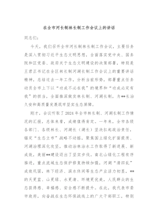 在全市河长制林长制工作会议上的讲话