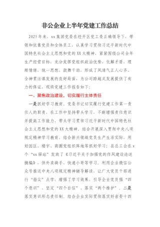 非公企业上半年党建工作总结