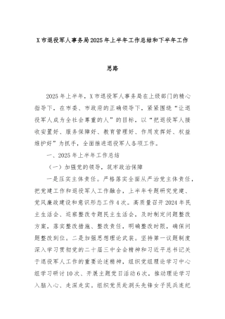 X市退役军人事务局2025年上半年工作总结和下半年工作思路