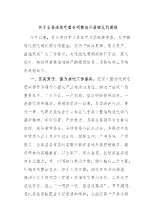 关于全县违规吃喝专项整治开展情况的通报