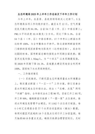 生态环境局2025年上半年工作总结及下半年工作计划