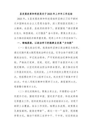 县发展改革和科技局关于2025年上半年工作总结