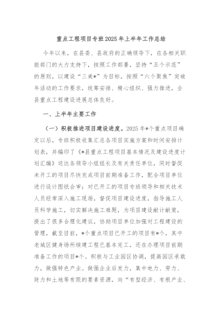 重点工程项目专班2025年上半年工作总结