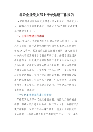 非公企业党支部上半年党建工作报告