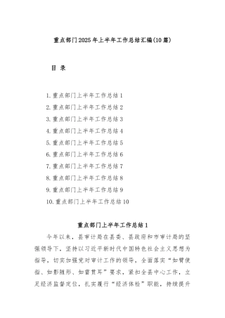 (10篇)重点部门2025年上半年工作总结汇编