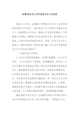 XX镇2025年上半年政务公开工作总结