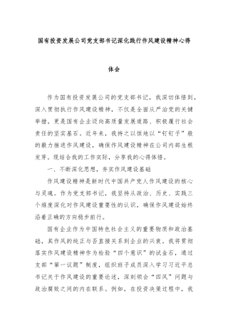 国有投资发展公司党支部书记深化践行作风建设精神心得体会