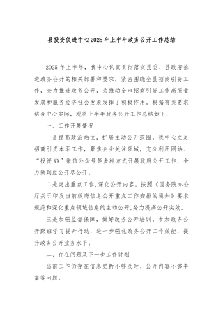 县投资促进中心2025年上半年政务公开工作总结