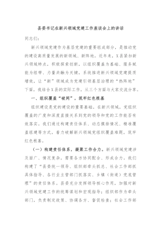 县委书记在新兴领域党建工作座谈会上的讲话