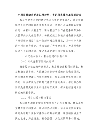 小项目撬动大党建汇报材料：书记领办催生基层新活力