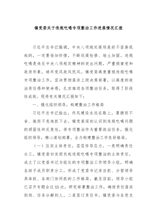 镇党委关于违规吃喝专项整治工作进展情况汇报