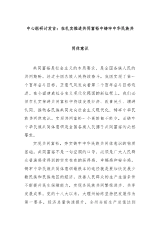 中心组研讨发言：在扎实推进共同富裕中铸牢中华民族共同体意识