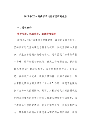 2025年XX村两委班子运行情况研判报告