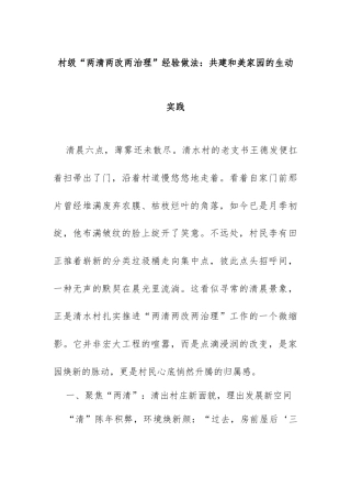 村级“两清两改两治理”经验做法：共建和美家园的生动实践