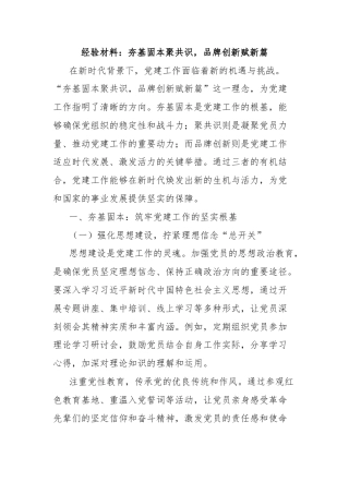 经验材料：夯基固本聚共识，品牌创新赋新篇