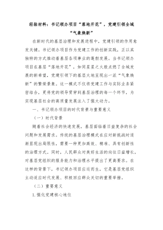 经验材料：书记领办项目“落地开花”，党建引领全域“气象焕新”