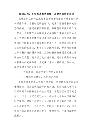 经验汇报：夯实根基聚势而强，品牌创新赋能升级