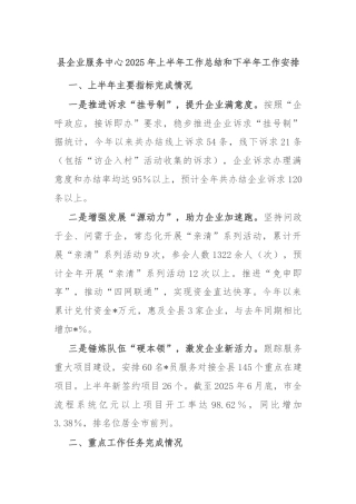 县企业服务中心2025年上半年工作总结和下半年工作安排
