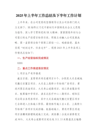 2025年上半年工作总结及下半年工作计划