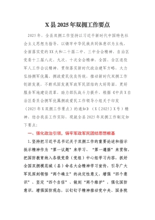X县2025年双拥工作要点