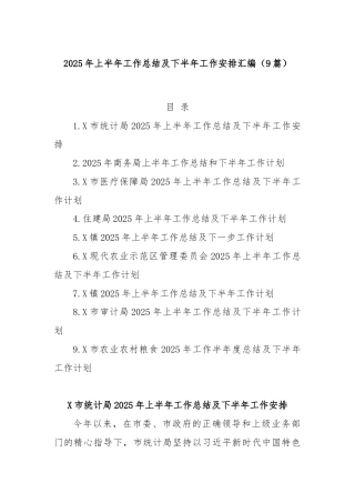 (9篇)2025年上半年工作总结及下半年工作安排汇编