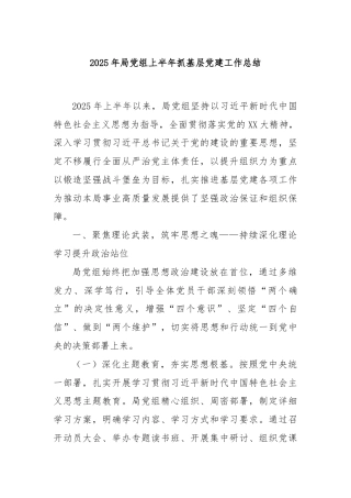 2025年局党组上半年抓基层党建工作总结