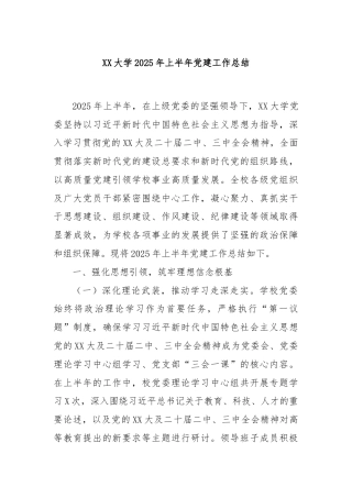 XX大学2025年上半年党建工作总结