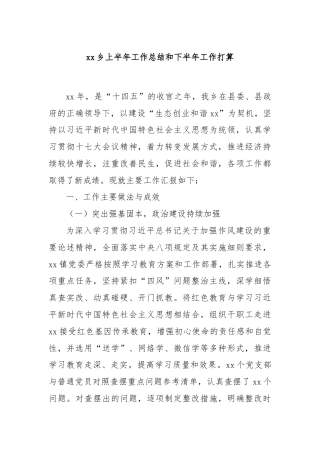 xx乡上半年工作总结和下半年工作打算