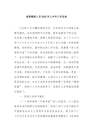 挂职锻炼人员2025年上半年工作总结