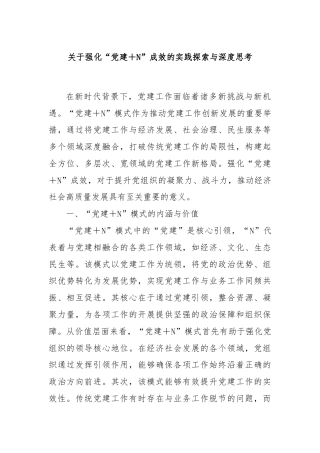 关于强化“党建＋N”成效的实践探索与深度思考