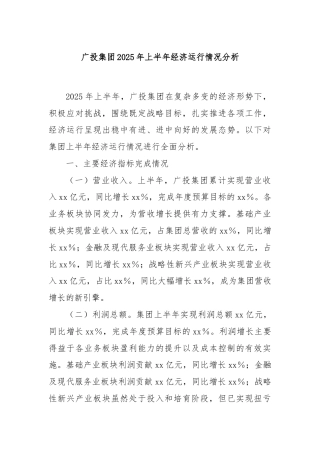 广投集团2025年上半年经济运行情况分析