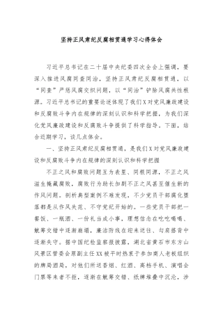 坚持正风肃纪反腐相贯通学习心得体会