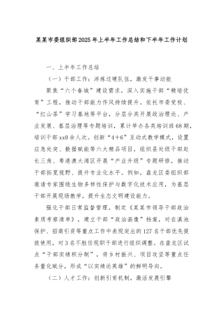 某某市委组织部2025年上半年工作总结和下半年工作计划