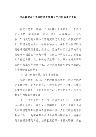 市检察院关于违规吃喝专项整治工作进展情况汇报