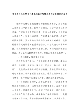 市中级人民法院关于违规吃喝专项整治工作进展情况汇报2