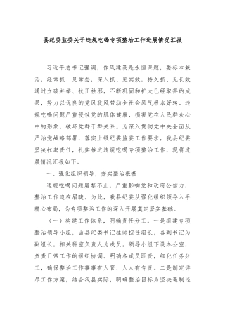 县纪委监委关于违规吃喝专项整治工作进展情况汇报