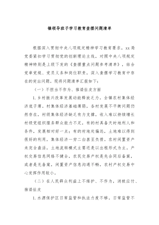 镇领导班子学习教育查摆问题清单