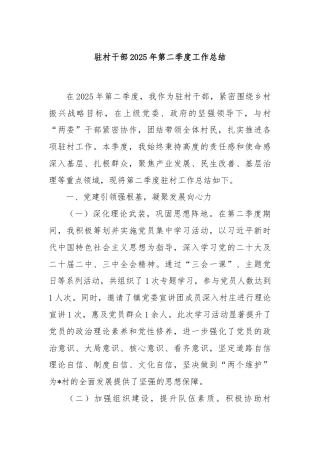 驻村干部2025年第二季度工作总结