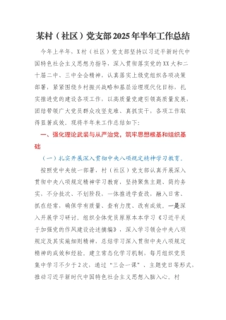 某村（社区）党支部2025年半年工作总结