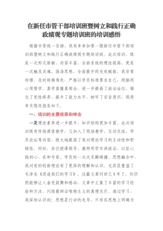 在新任市管干部培训班暨树立和践行正确政绩观专题培训班的培训感悟