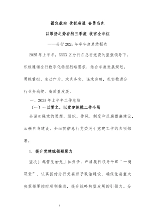 分行2025上半年经营工作总结