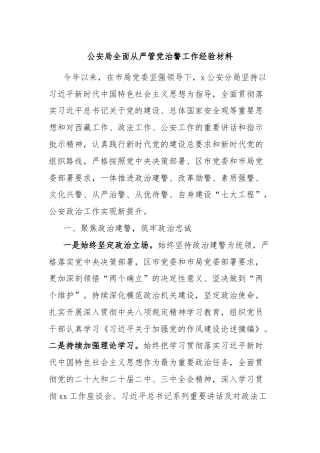 公安局全面从严管党治警工作经验材料