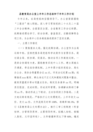 县教育局办公室上半年工作总结和下半年工作计划