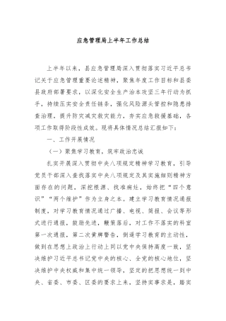 应急管理局上半年工作总结