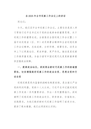 在2025年全市巡察工作会议上的讲话