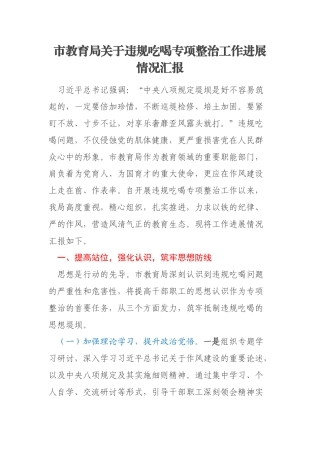 市教育局关于违规吃喝专项整治工作进展情况汇报
