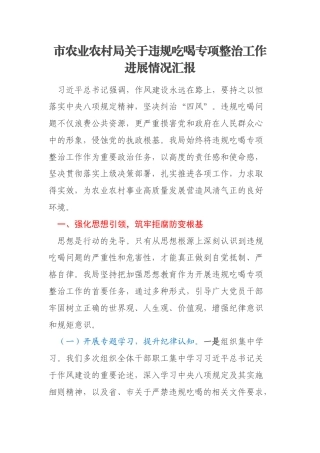 市农业农村局关于违规吃喝专项整治工作进展情况汇报