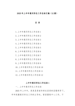 (12篇)2025年上半年意识形态工作总结汇编